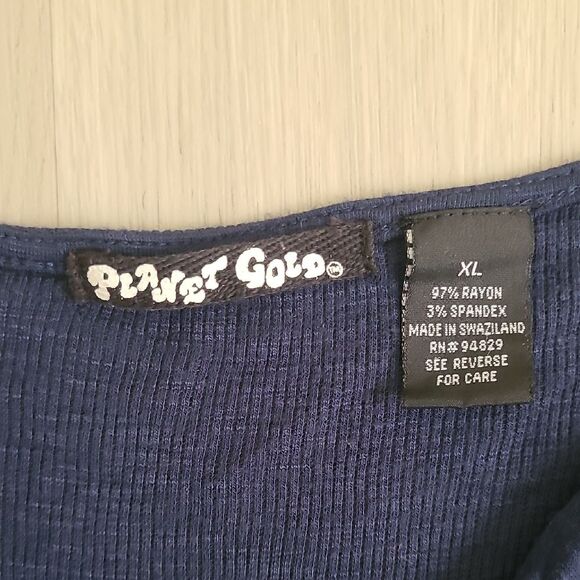 Planet Gold Fitted Cowl Scoop Neck Blue Long Sleeve Ribbed Top Stretchy Size XL - Picture 2 of 5